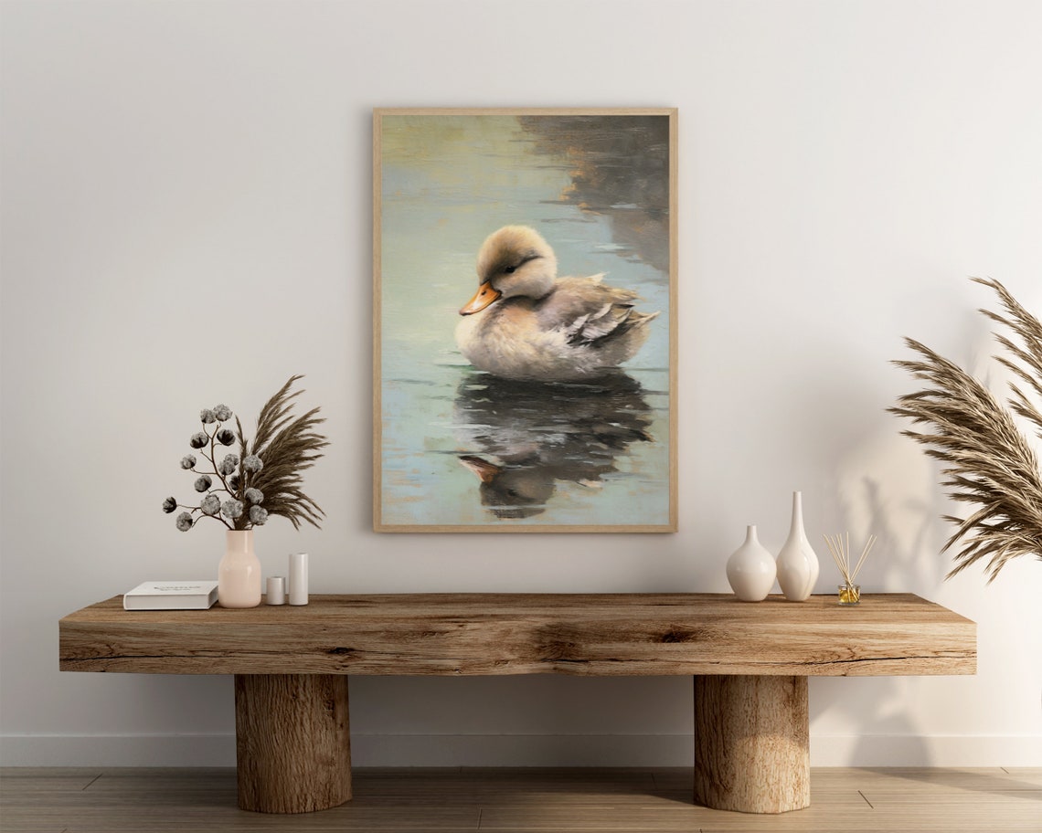 Sweet Duckling Swimming on Calm Water with Reflection Poster - Image 3