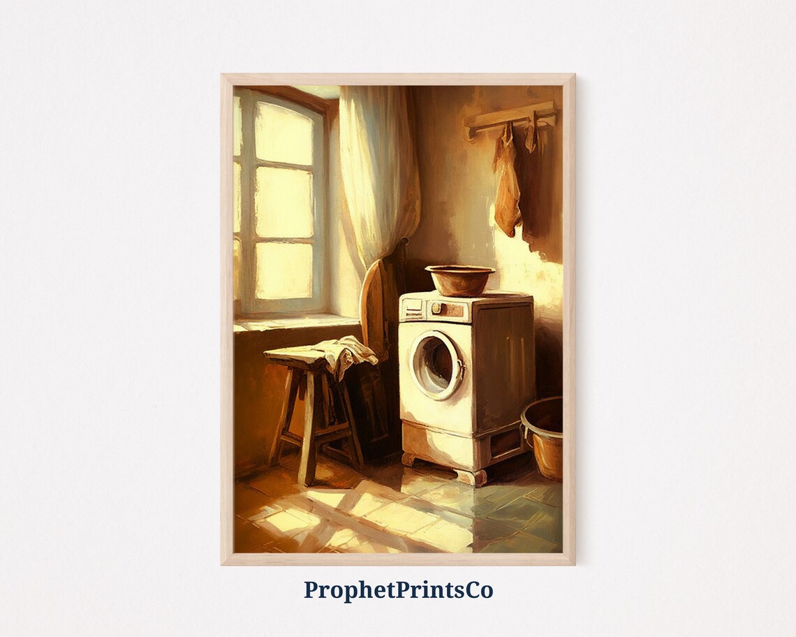 Sunlit Vintage Laundry Room Oil Painting Cozy Warm Rustic Poster