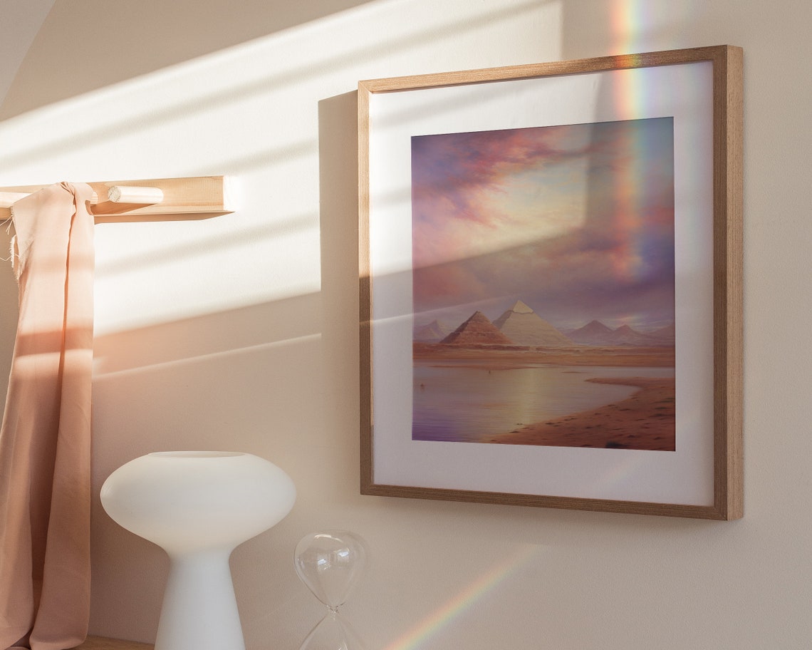 Giza Pyramids Pink Dawn Sky Pastel Oil Painting Egypt Poster - Image 3