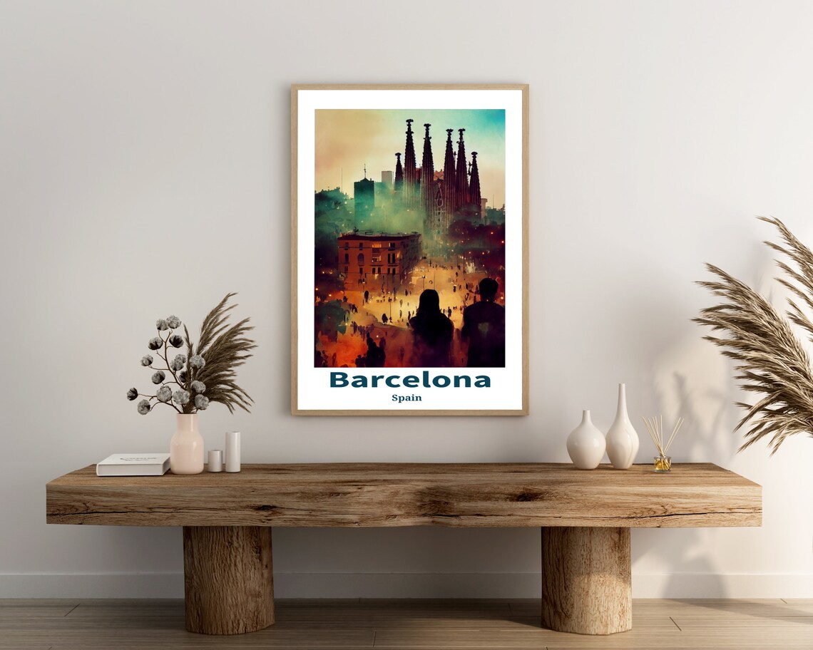Barcelona Spain Sagrada Familia Spires at Dusk Evening Travel Poster - Image 3