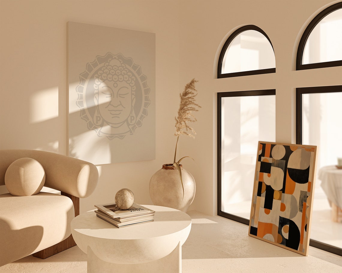 Mid Century Geometric Abstract Black Orange Cream Shapes Poster - Image 3