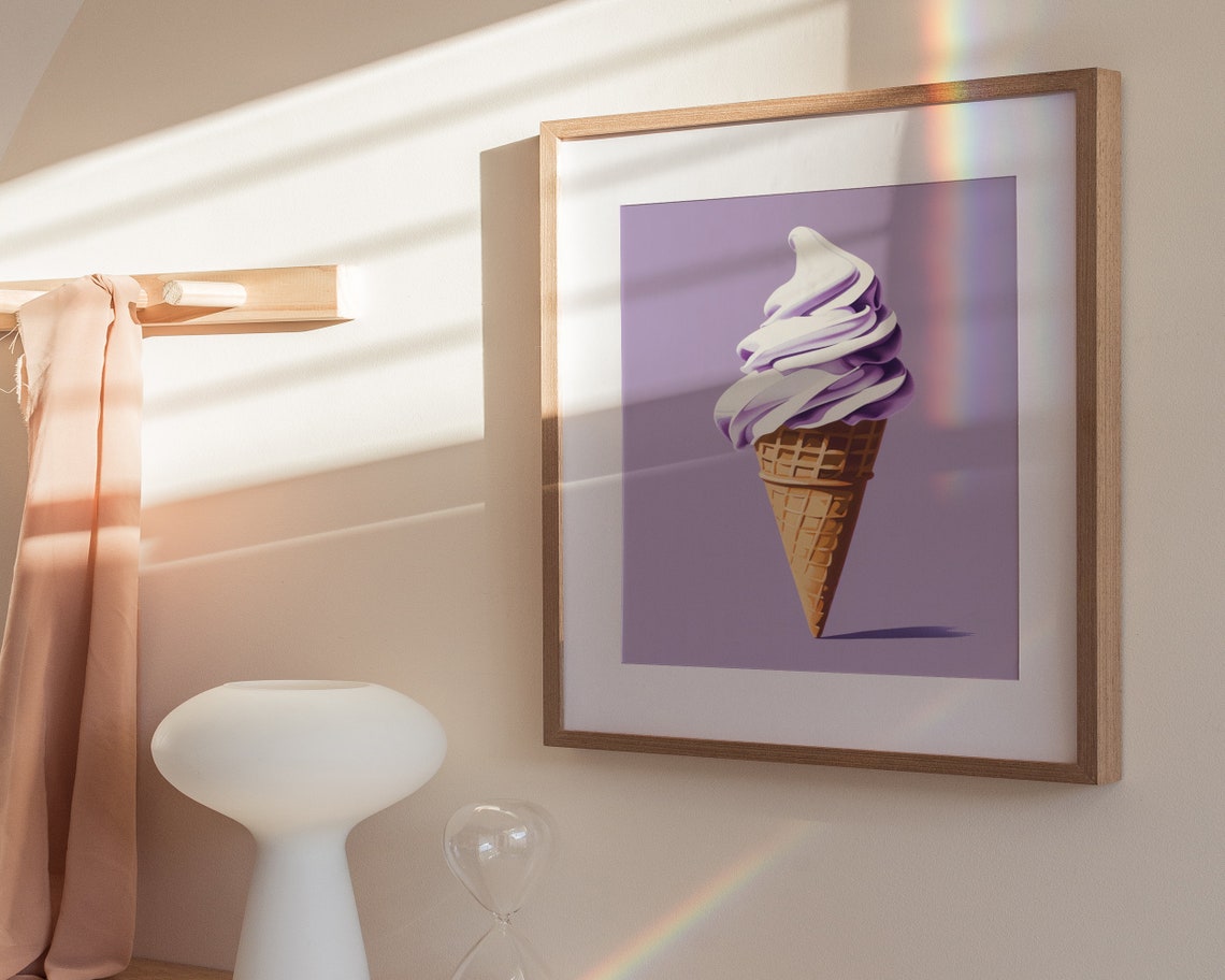 Purple Soft Serve Ice Cream Cone Lavender Pastel Dessert Art Poster - Image 3