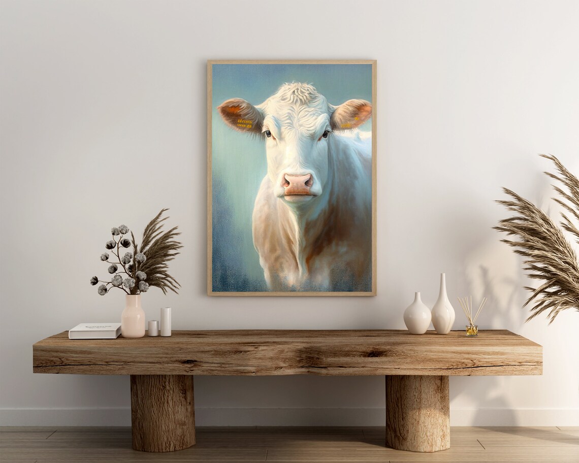 White Cow Close Up Portrait Gentle Farm Animal Face Soft Light Poster - Image 3