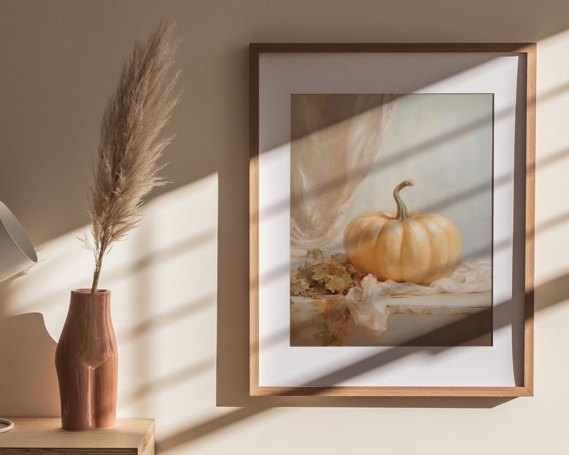 Cream Pumpkin With Curtain Soft Neutral Fall Still Life Poster - Image 4
