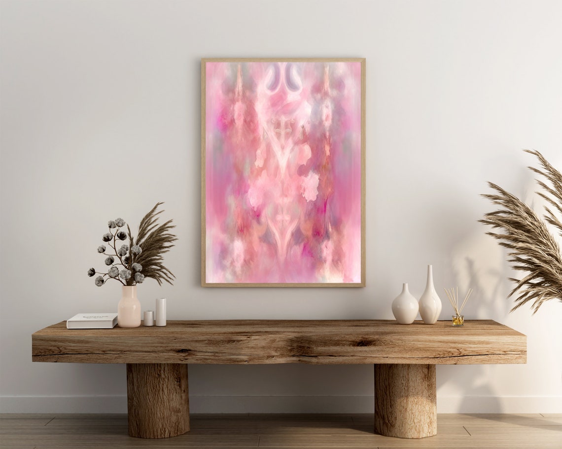 Pink Abstract Symmetrical Mirrored Shapes Ethereal Modern Art Poster - Image 3