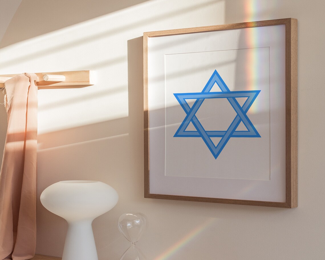 Blue Star of David Minimalist Geometric Jewish Symbol Poster - Image 3