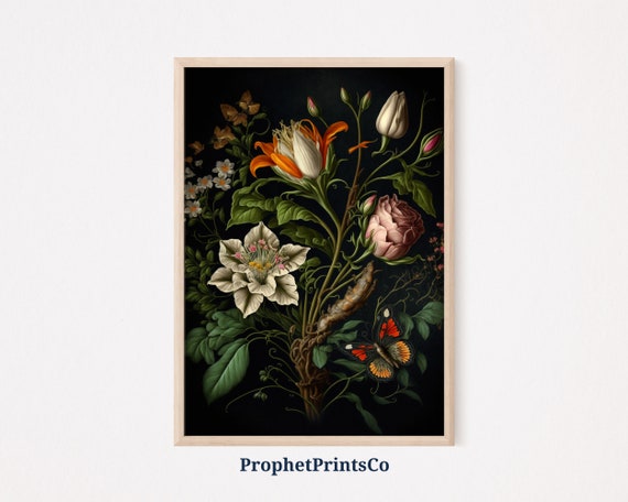Vintage Flowers Poster Print Victorian Wall Art Dark Academia Gift Moody Floral Home Dcor Wall Art Digitial