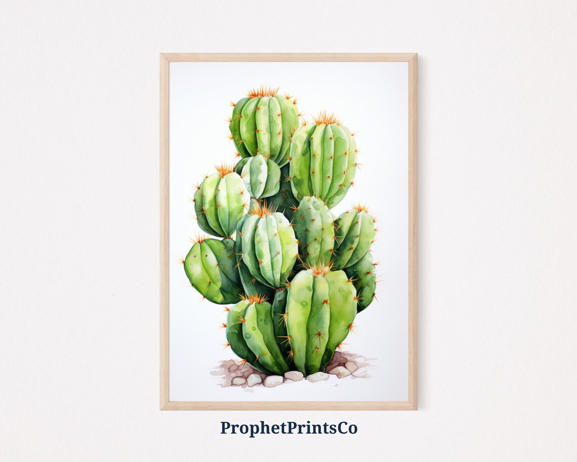 Green Barrel Cactus Cluster Watercolor Southwestern Art Poster