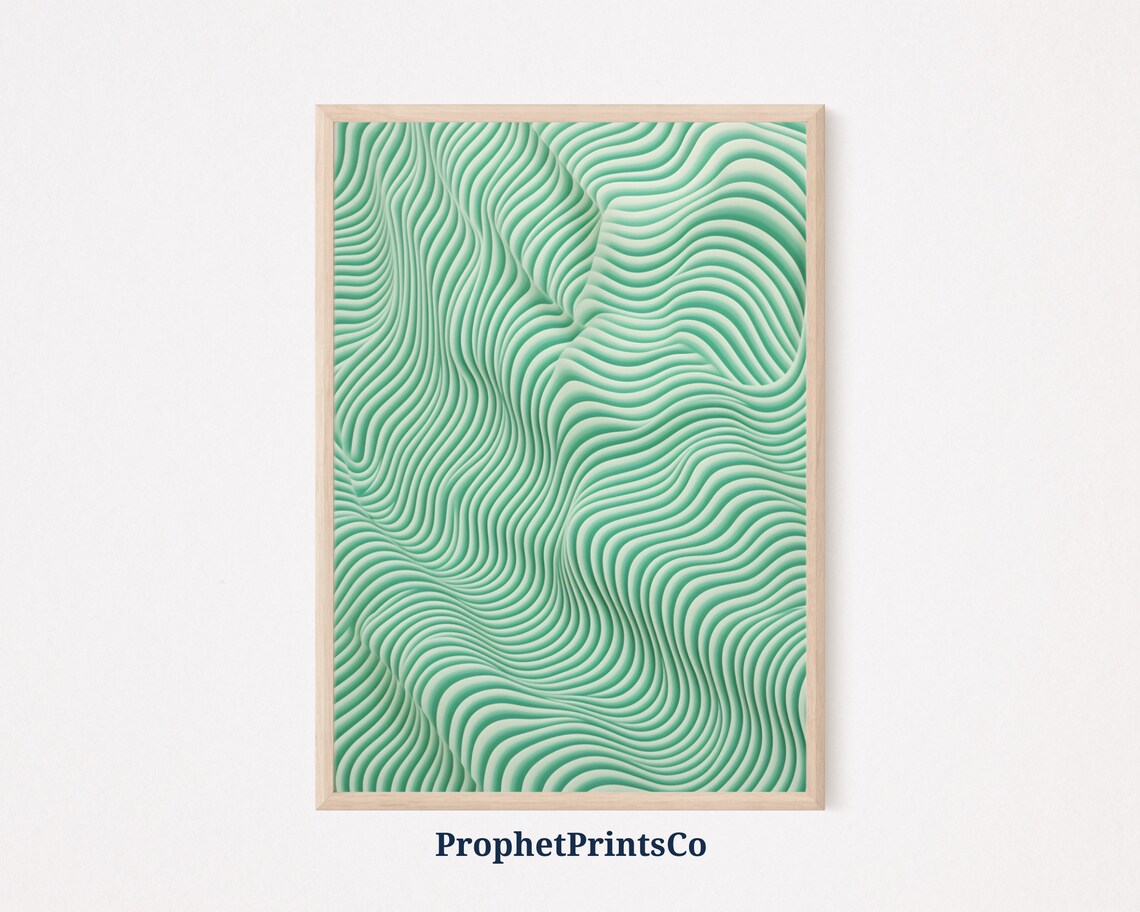 Serene Mint Green Topographic Wavy Lines Contemporary Art Poster