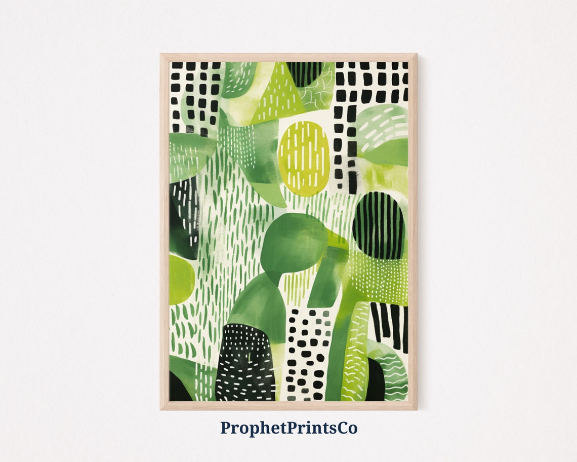 Green Black Abstract Pattern With Dots Modern Boho Art Poster