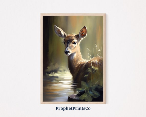 Vintage Deer Poster Print Country Farmhouse Wall Art Inspired By Monet Unique Deer Home Dcor Wall Art