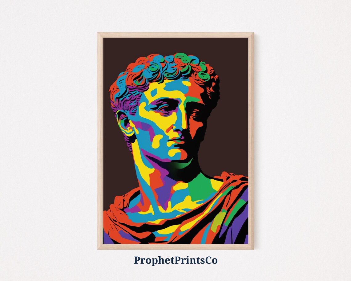 Julius Caesar Roman Bust In Bright Rainbow Pop Art Colors Poster