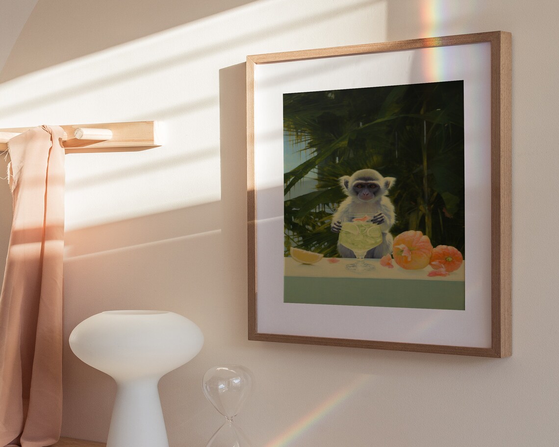 White Monkey Lime Cocktail Citrus Tropical Animal Art Poster - Image 3
