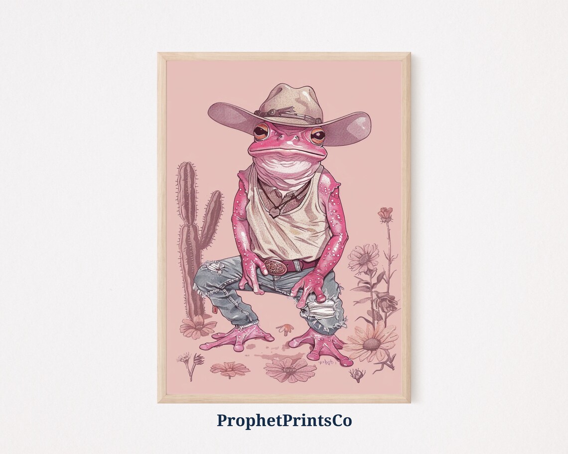 Girly Cowgirl Frog Western Kids Room Art Print