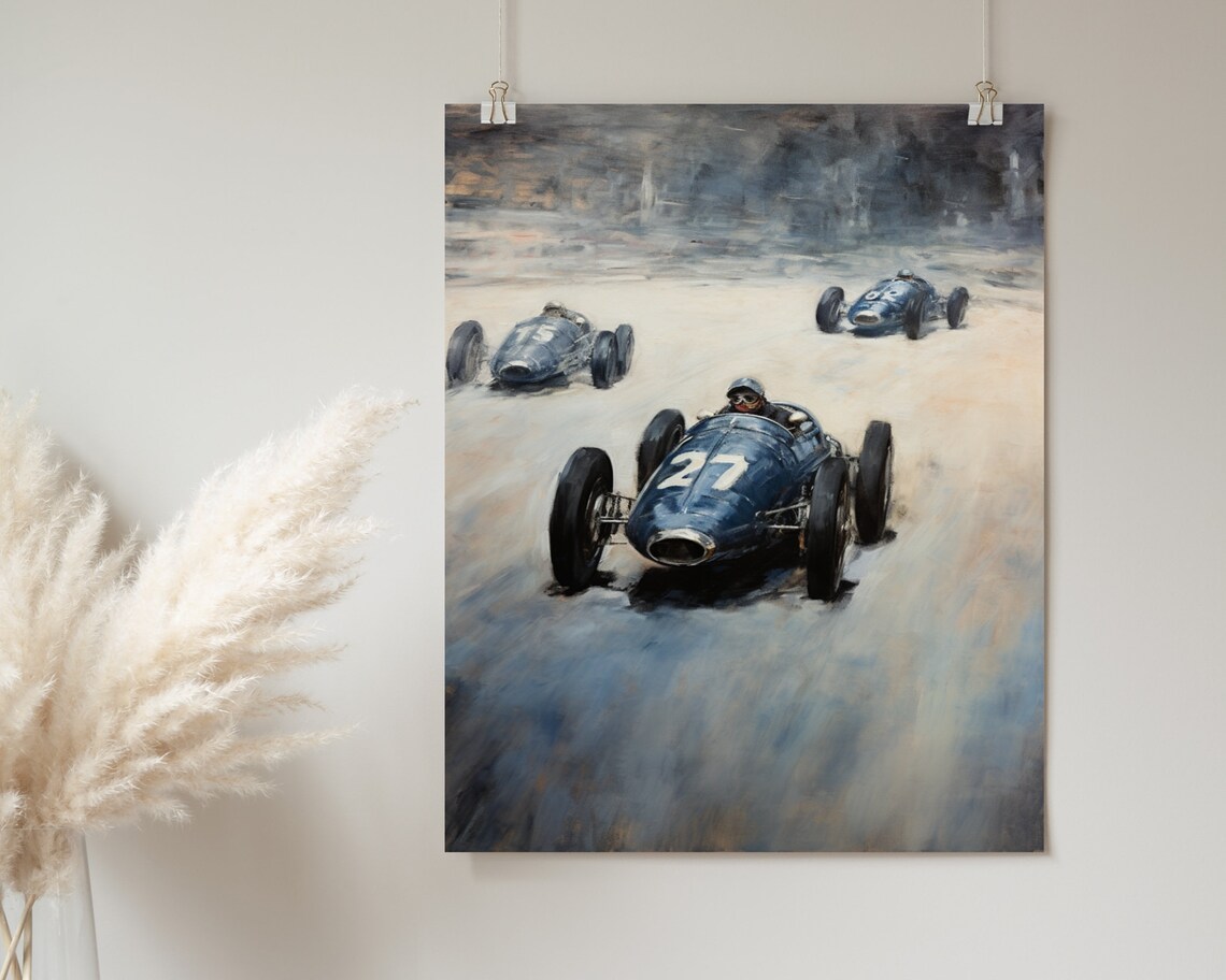 Vintage Blue Race Car Number 27 Impressionist Racing Art Poster - Image 2