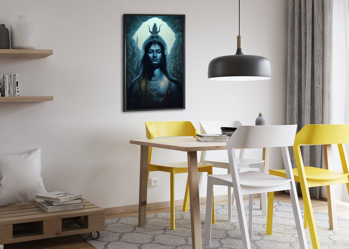 Lord Shiva Hindu Deity Blue Temple Painting Divine Meditation Poster - Image 2