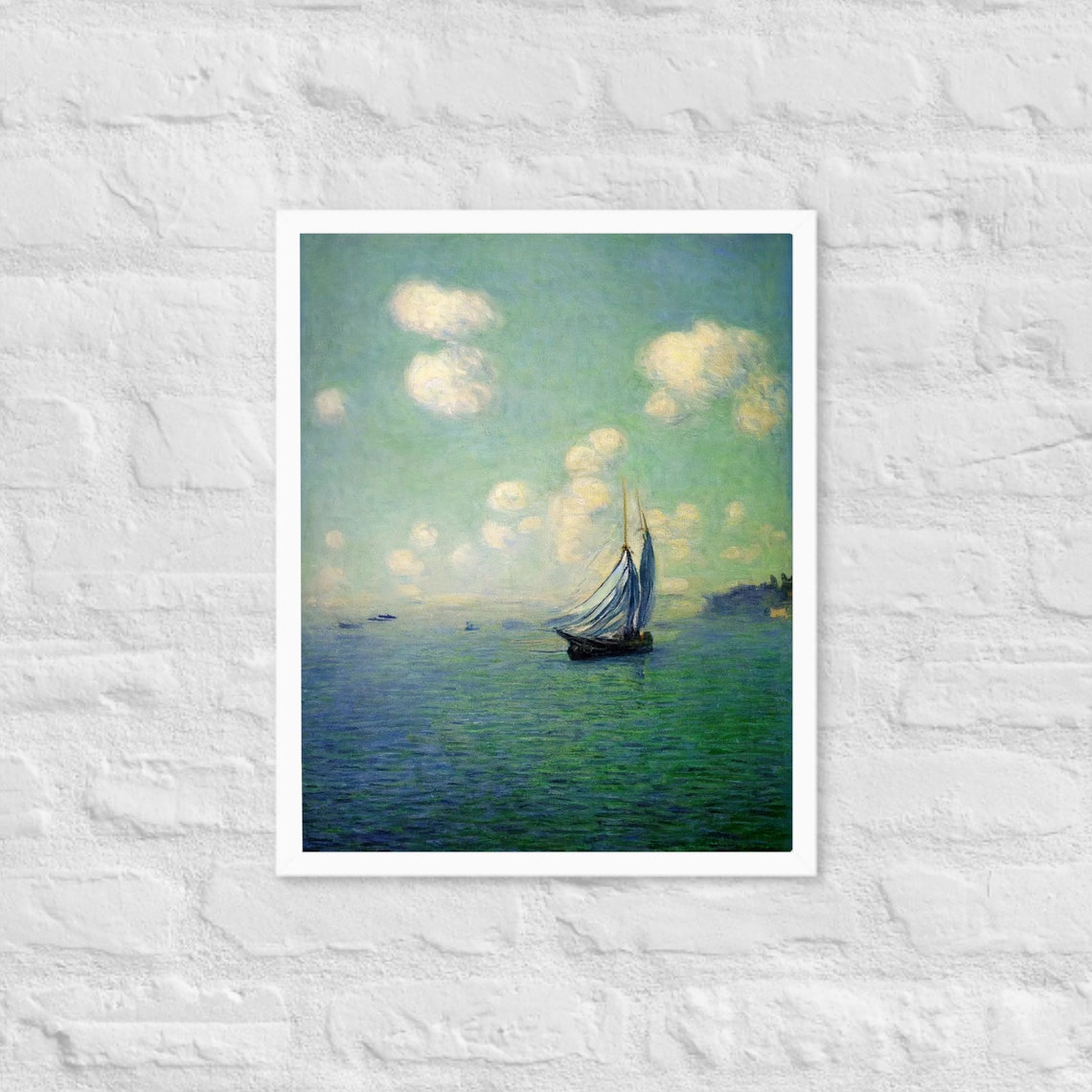 Sailboat Calm Sea Impressionist Seascape Cloudy Sky Nautical Poster - Image 3