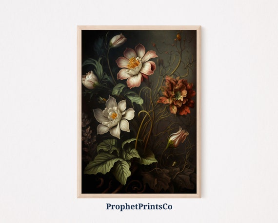 Vintage Flowers Poster Print Victorian Wall Art Dark Academia Gift Moody Floral Home Dcor Wall Art Digitial