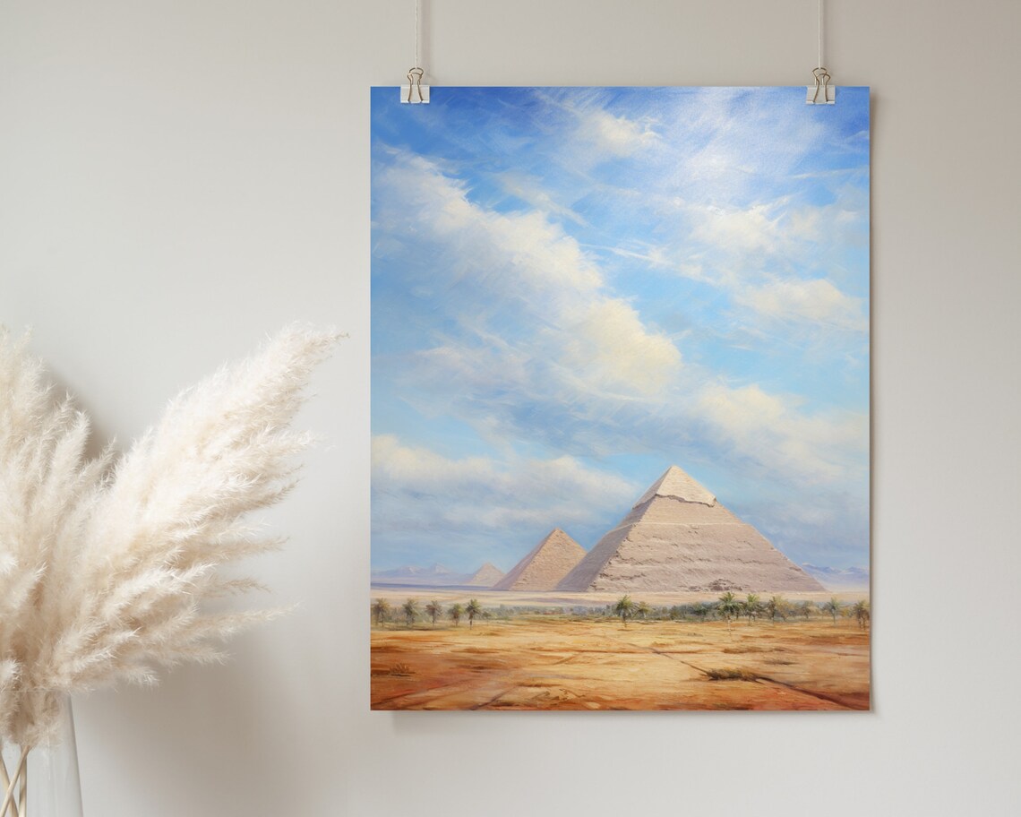 Giza Pyramids Blue Sky Daytime Oil Painting Egypt Travel Poster - Image 2