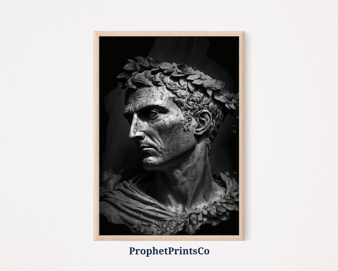 Julius Caesar Stone Bust In Profile Laurel Wreath Dramatic Art Poster