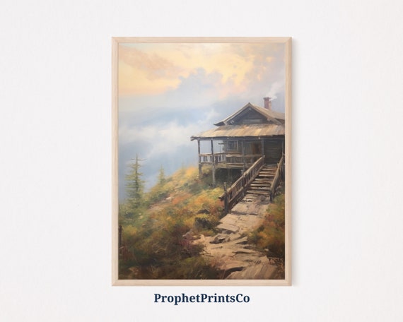 Soft Tonal Log Cabin Oil Painting Rustic Wall Art Old Log Cabin Aesthetic Forest Home Decor Wall Art