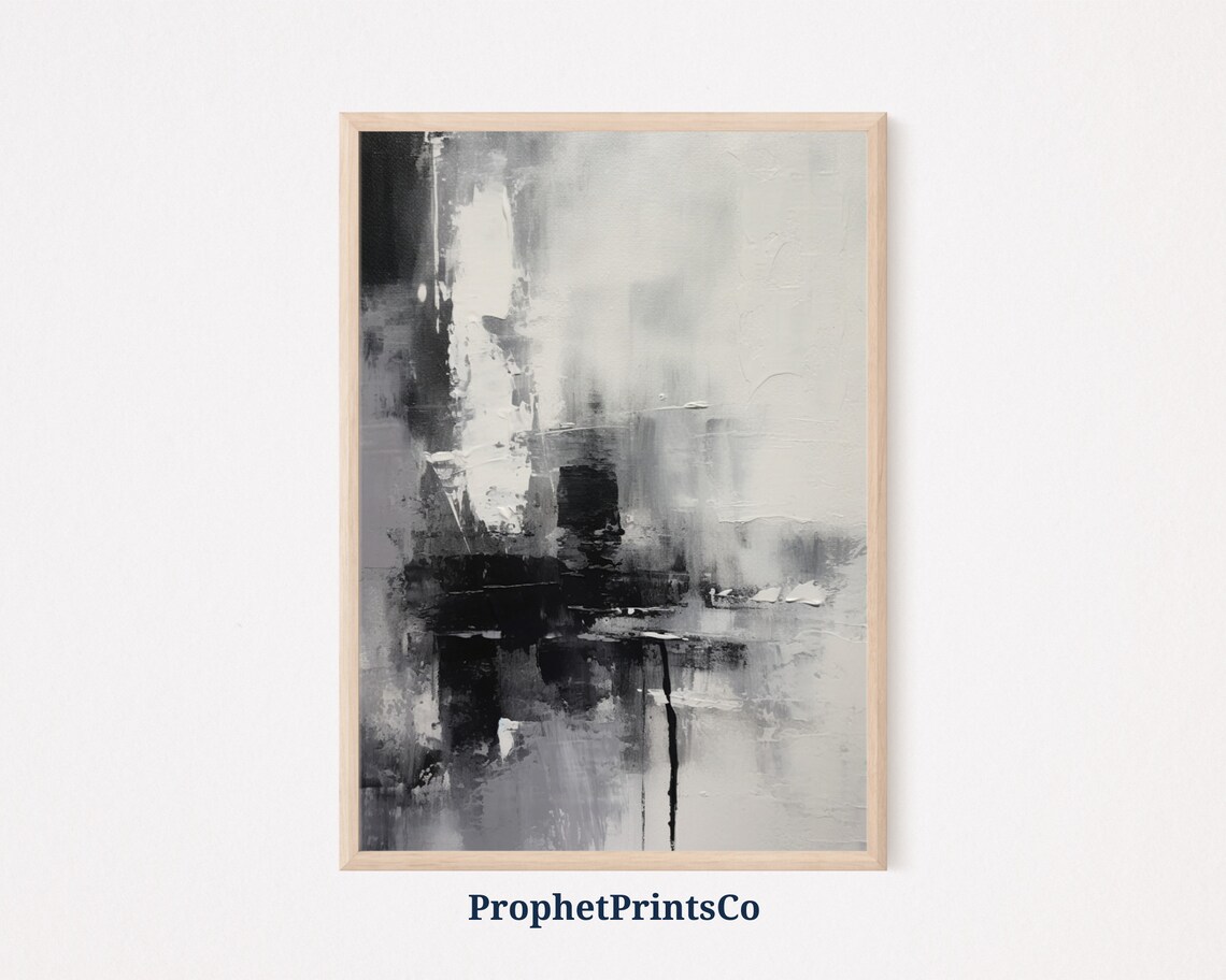 Black Grey Abstract Dark Block Textured Monochrome Art Poster