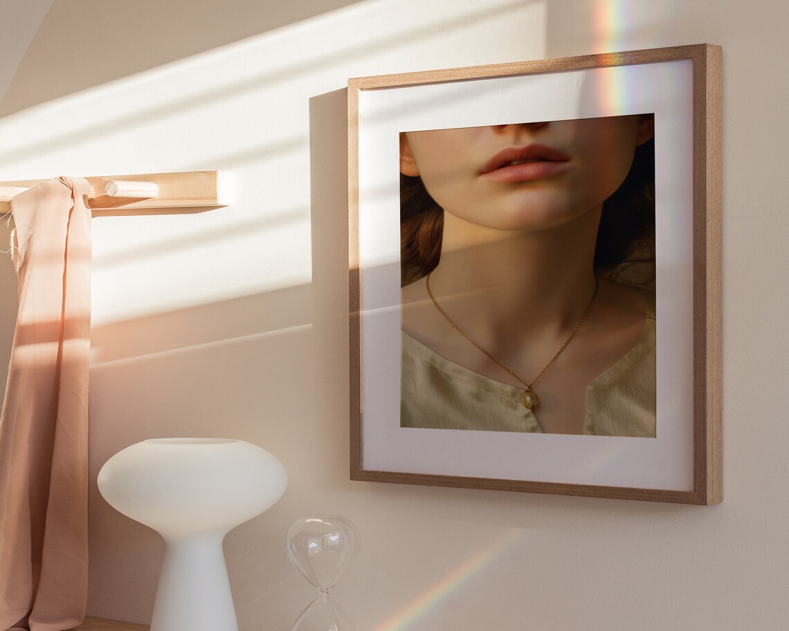 Woman Gold Pendant Ivory Blouse Soft Light Portrait Art Poster - Image 3