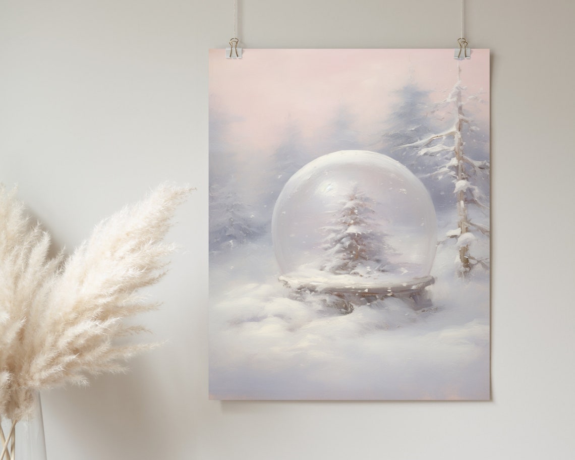 Snow Globe Christmas Tree Pastel Winter Forest Painting Poster - Image 2