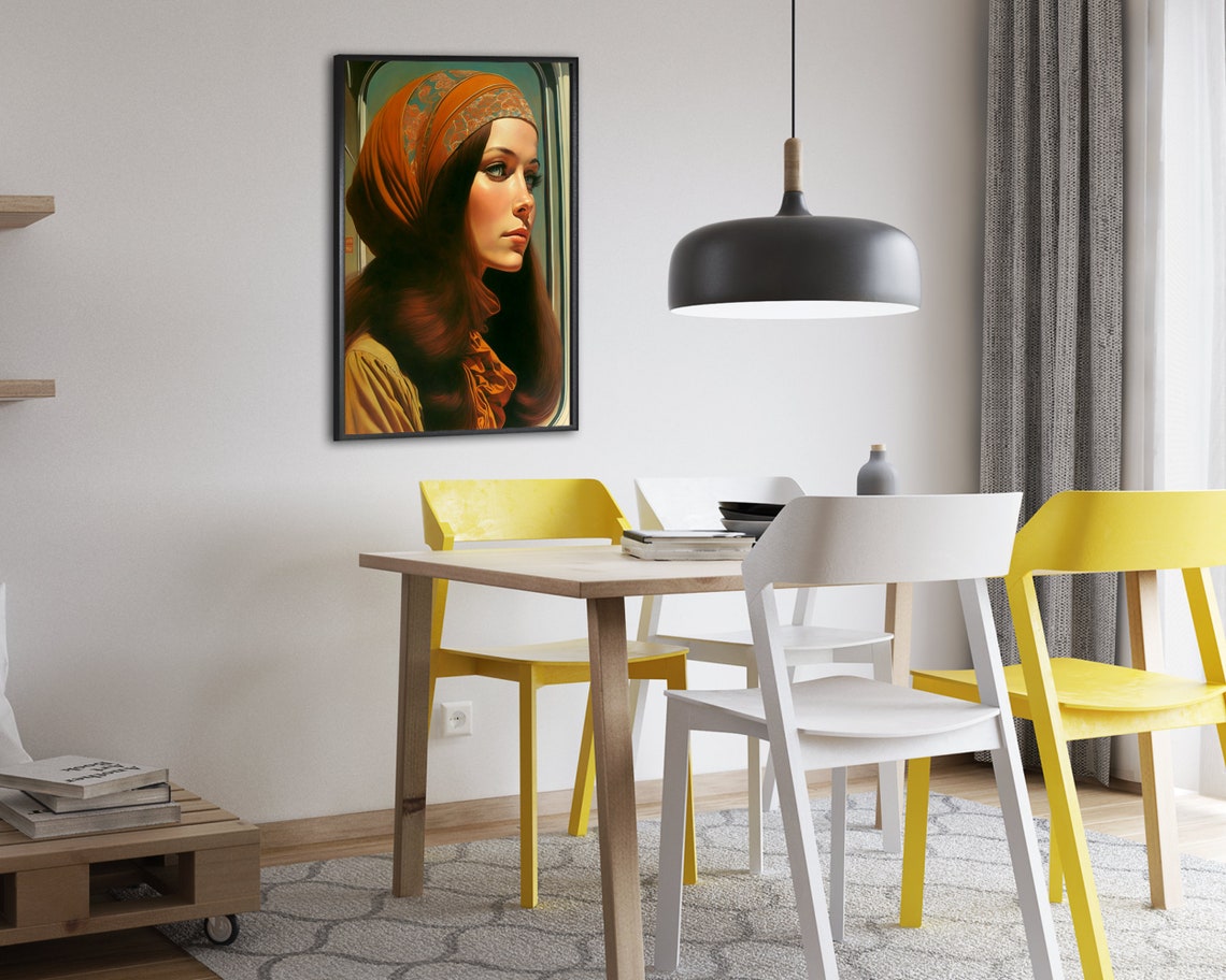 Retro 70s Woman Poster Print Retro Wall Art Hippie Lover Gift Mid Century Modern Home Dcor Wall Art Digitial - Image 2