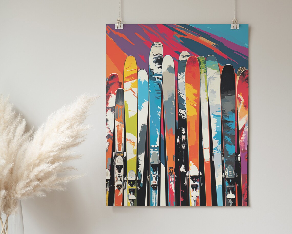 Colorful Abstract Pop Art Skis Vibrant Retro Mountain Slope Poster - Image 2