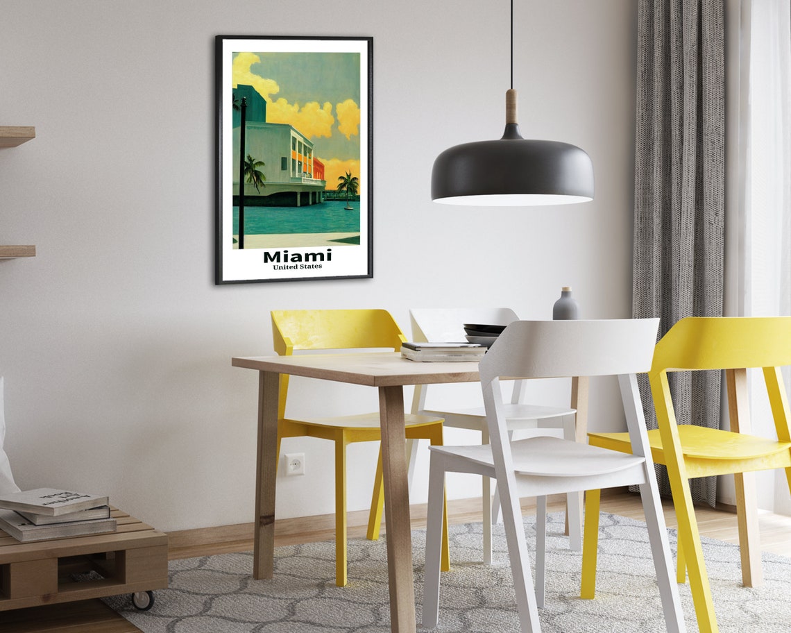 Miami Florida Waterfront Building Palms Vintage Travel Poster - Image 2