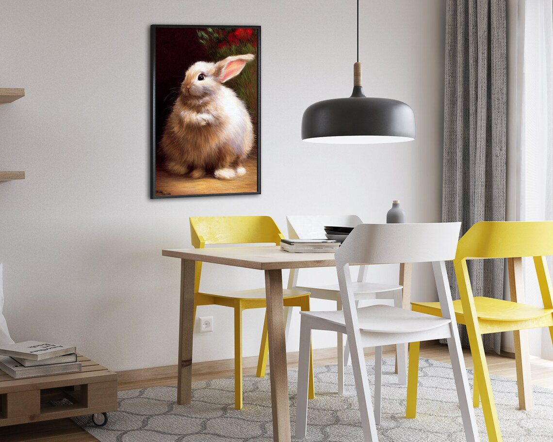 Fluffy Cream Baby Bunny Rabbit Oil Painting Vintage Art Poster - Image 2