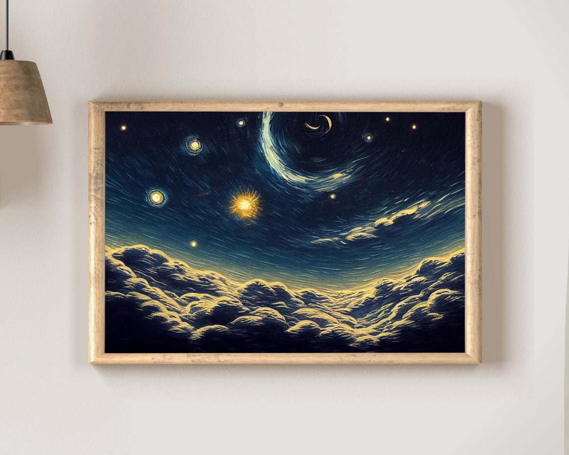 Crescent Moon Swirling Night Sky Van Gogh Style Clouds Poster - Image 2