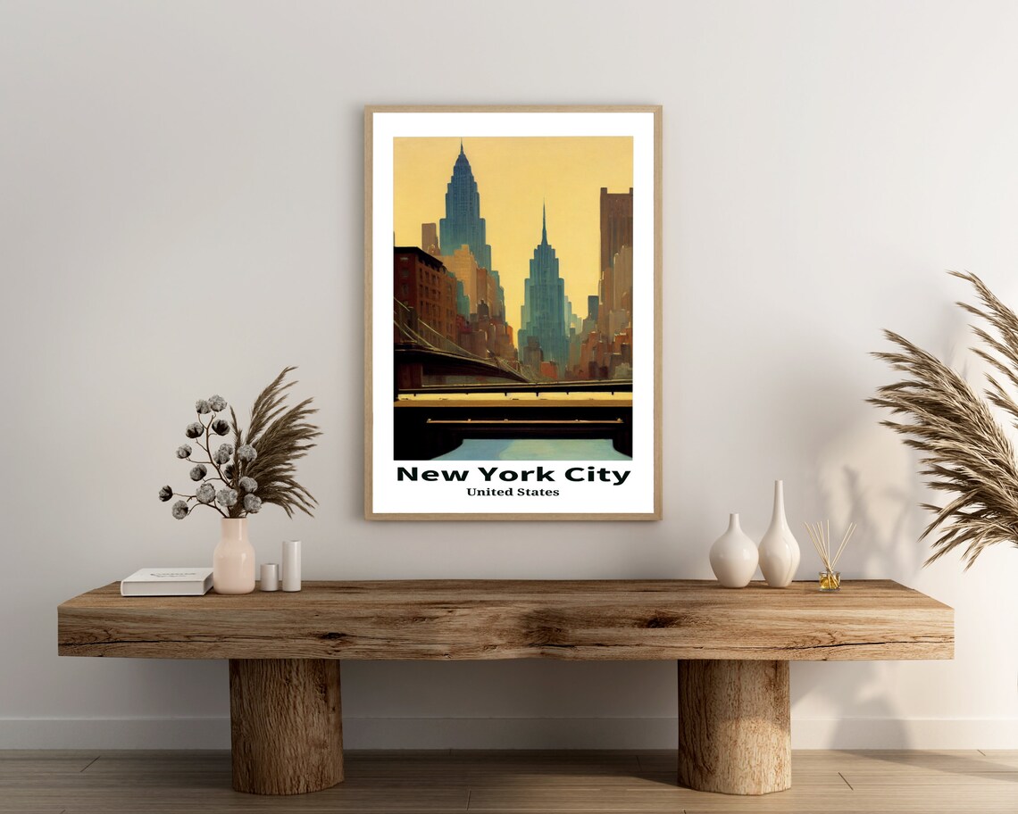New York City Sunset Skyscrapers Vintage Style Travel Poster - Image 3
