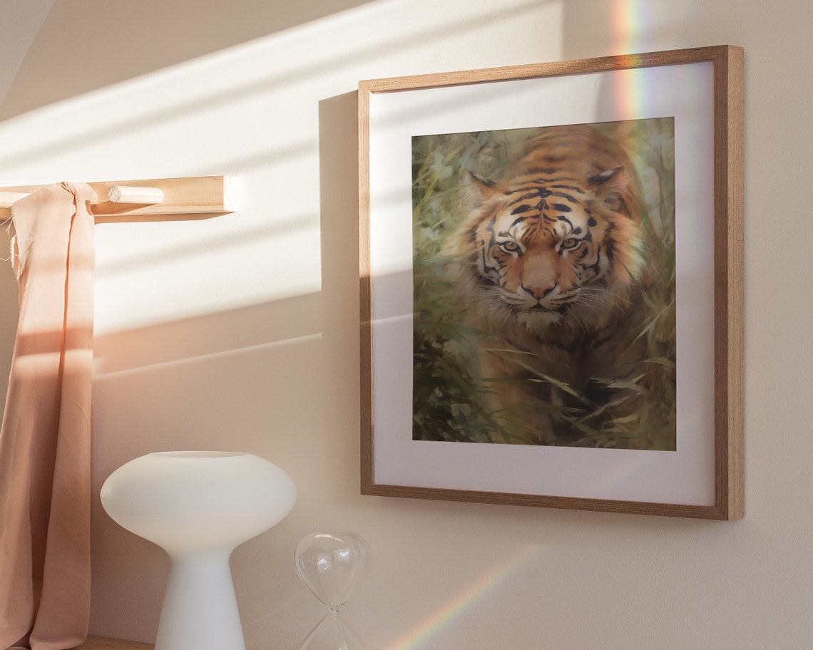 Tiger Walking Through Tall Grass Intense Gaze Wildlife Poster - Image 3