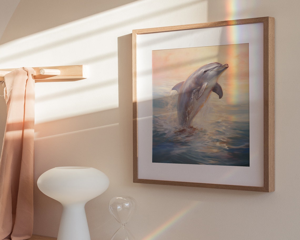 Dolphin Art Dolphin Painting Coastal Beach Art Nursery Print Dolphin Lover Gift Ocean Art Wall Art - Image 3