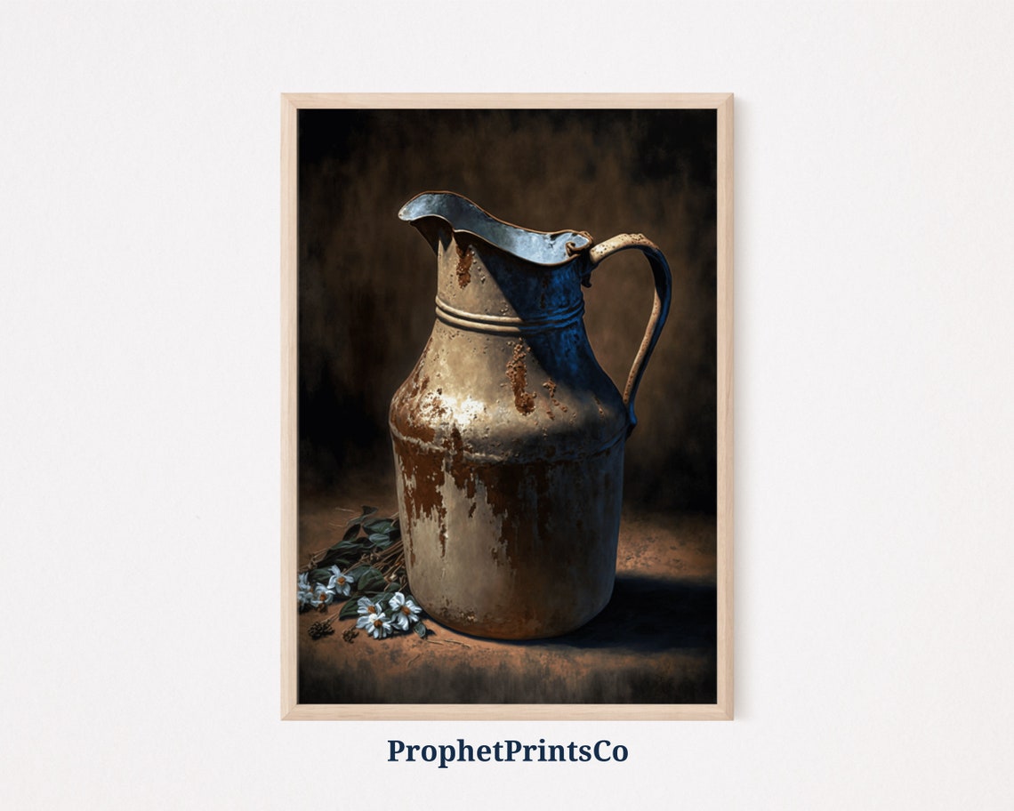 Vintage Rustic Antique Milk Pitcher With Daisies Still Life Poster