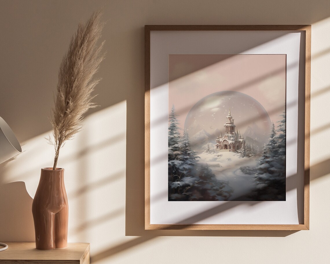 Winter Castle Snow Globe Pink Sky Christmas Fairytale Poster - Image 4