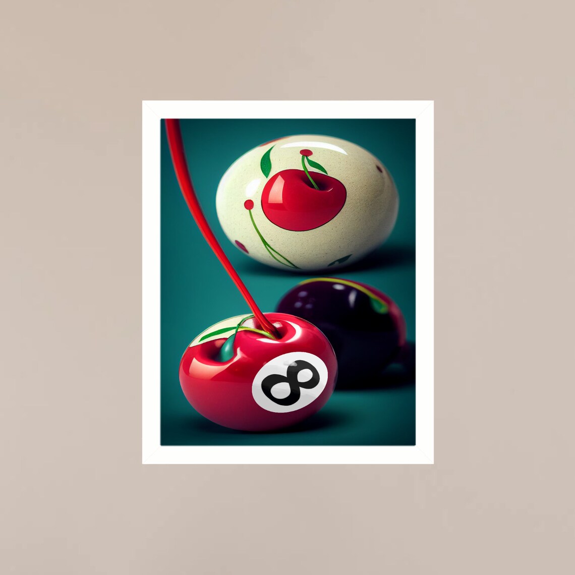 Retro 8 Ball Cherry Billiards Pool Hall Trendy Pop Culture Poster - Image 3