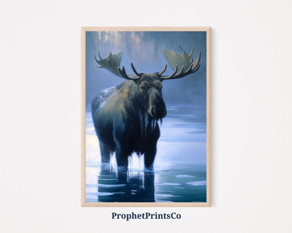 Moose Oil Painting Poster Print Wildlife Animal Wall Art Nature Lover Gift Cabin Home Dcor Wall Art