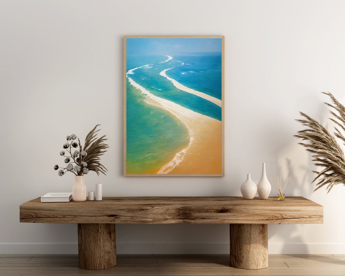 Aerial View Of Turquoise Ocean With Curving White Sandbar Poster - Image 3