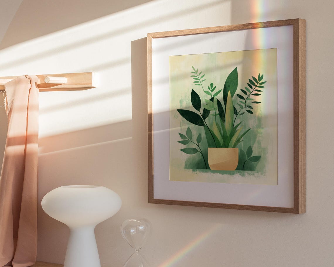 Potted Plants Illustration Beige Pot Fresh Greens Decor Poster - Image 3