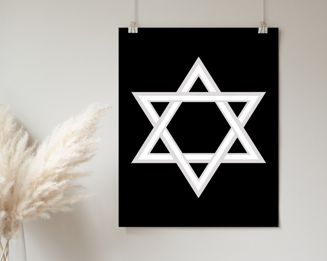 White Star of David Bold Minimalist Jewish Religious Art Poster - Image 2