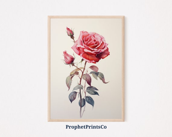 Vintage Rose Poster Print Botanical Wall Art Boho Floral Painting Cute Red Roses Home Dcor Wall Art