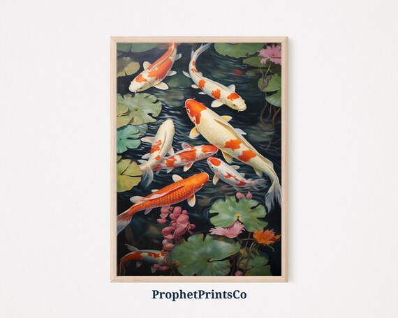 Koi Fish Print Fish Print Japanese Feng Shui Art Koi Fish Painting Koi Wall Art Wall Art