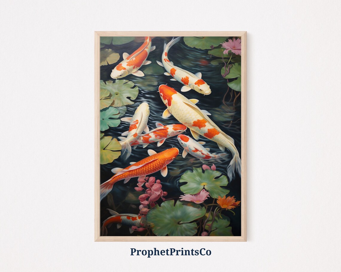 Koi Fish Pond With Lily Pads Vibrant Orange Japanese Art Poster