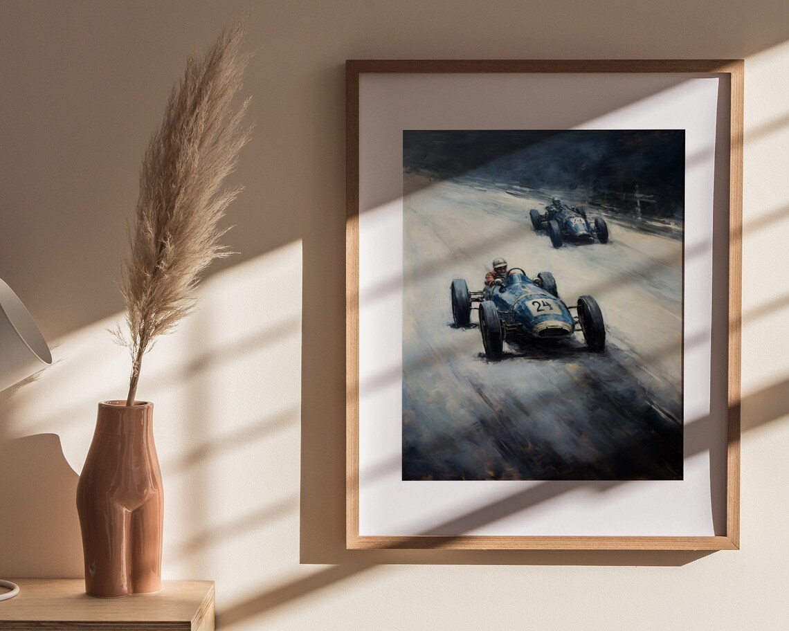 Vintage Blue Race Car Number 24 Impressionist Racing Art Poster - Image 4