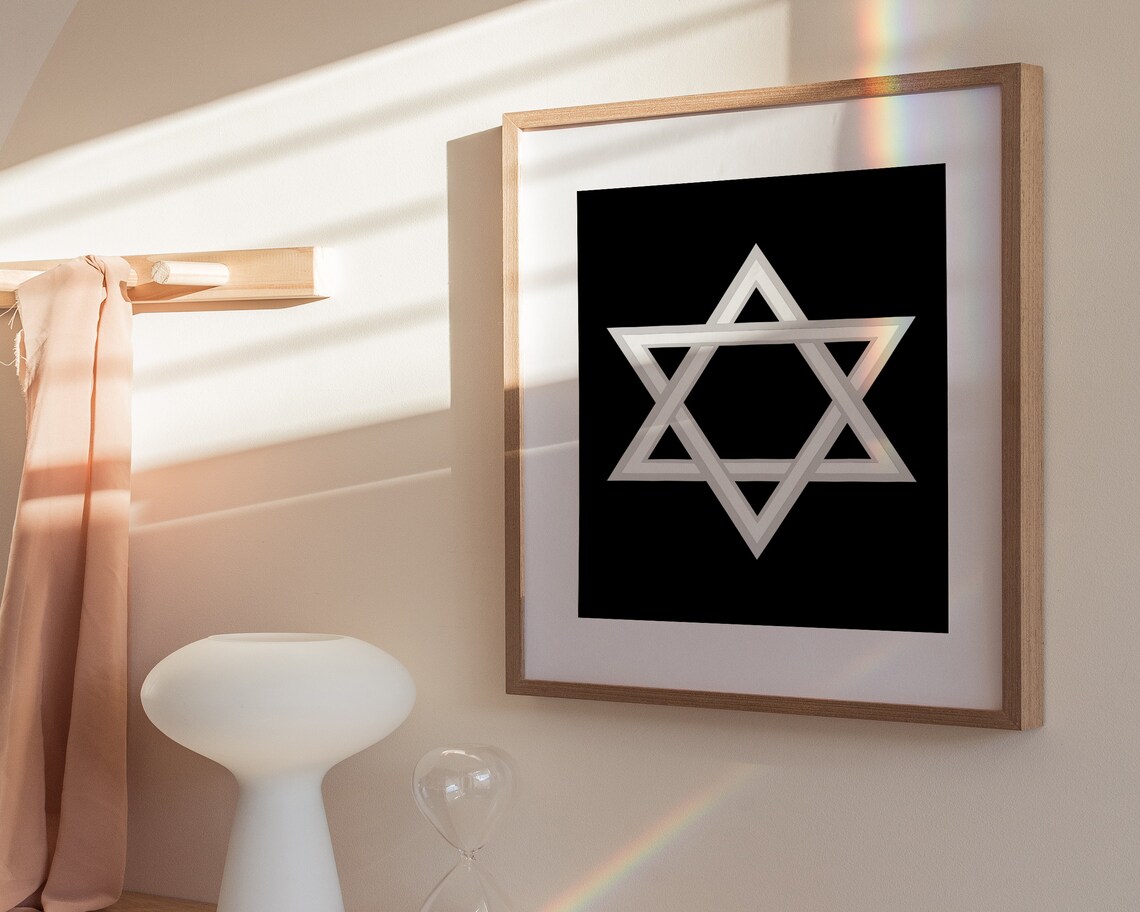 White Star of David Bold Minimalist Jewish Religious Art Poster - Image 3