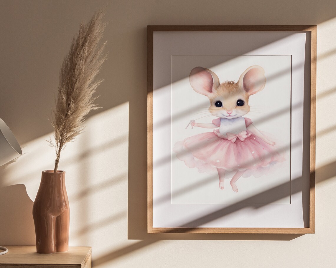 Cute Ballerina Mouse Pink Tutu Watercolor Nursery Wall Poster - Image 4