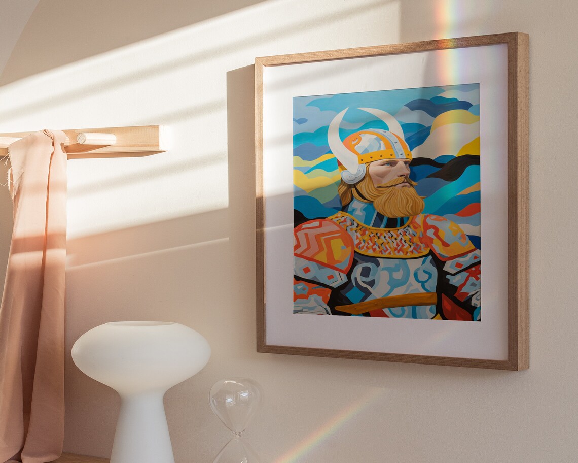 Colorful Viking With Horned Helmet Bold Geometric Art Poster - Image 3